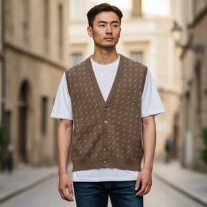 Robert Bruce Mens Brown Argyle V Neck Button Vest Sweater Knit XL